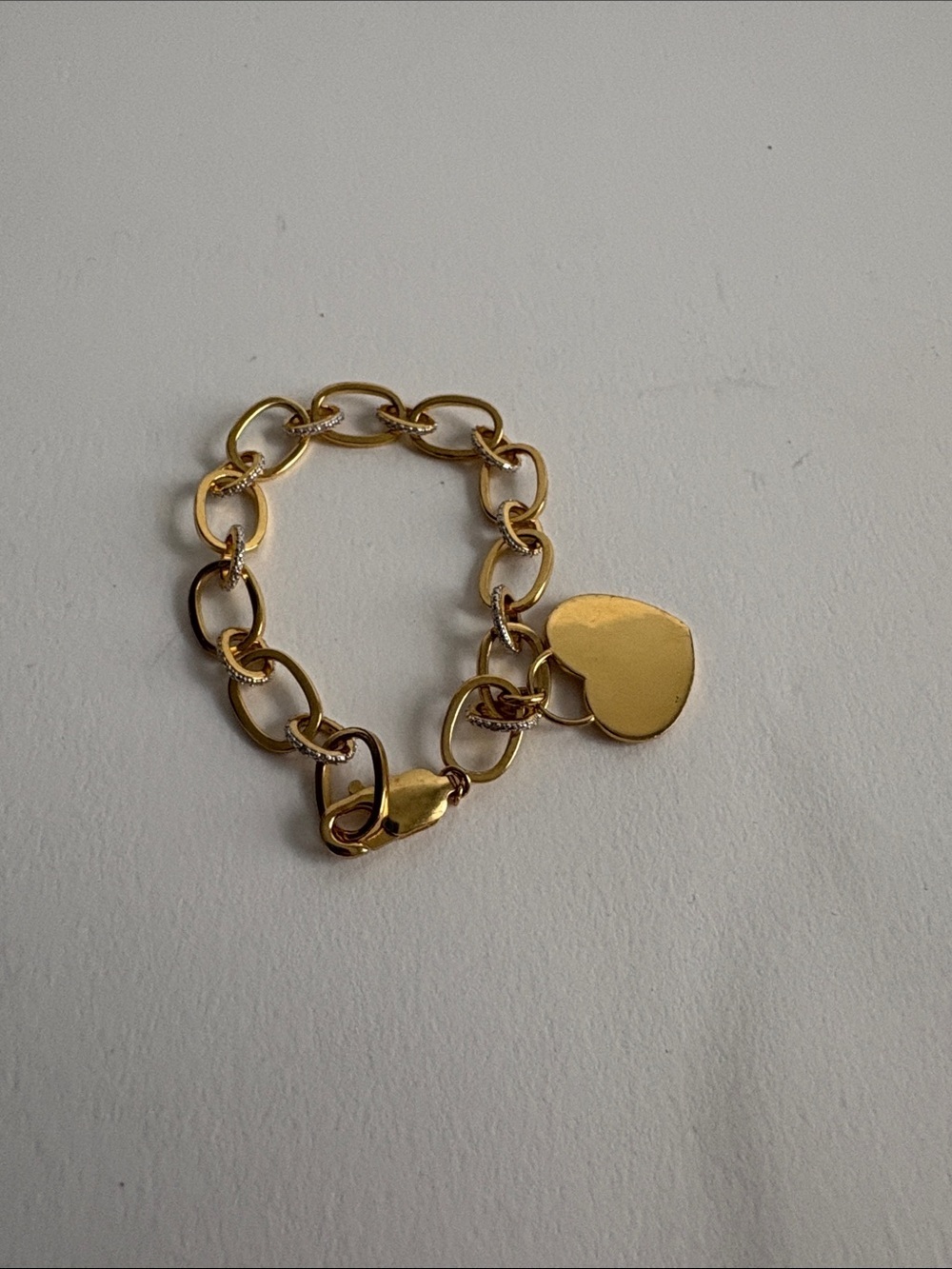 Gold Heart Charm with Alternating Pave Link Bracelet - Picture 4 of 5